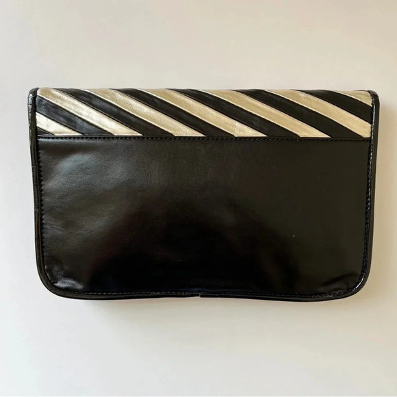 NWT Express Black & Gold Stripe Diagonal Flap Clutch Metallic Y2K 90s - Picture 6 of 8